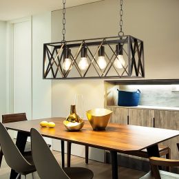 4 lights; black ceiling light; metal pendant light for dining room; contemporary style; with E26 bulb