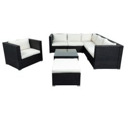 Patio Furniture Sets, 8-Piece Patio Wicker Corner Sofa with Cushions, Ottoman and Coffee Table