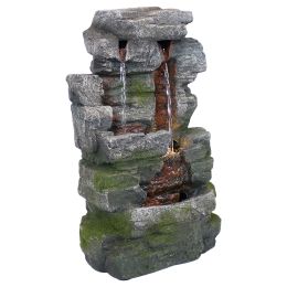 Indoor Home Office Resin Towering Cave Waterfall Table Fountain with LED Lights - 14 Inch