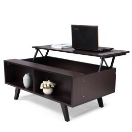 Modern Lift Top Coffee Table with Hidden Compartment and 2 Open Shelves;  Wooden Table Furniture for Home;  Living Room