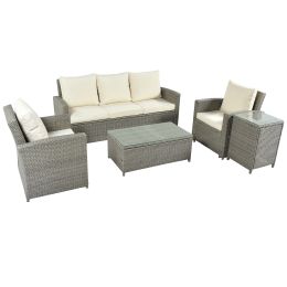 5 Piece Rattan Sectional Seating Group with Cushions and table;  Patio Furniture Sets;  Outdoor Wicker Sectional