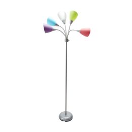 5 Light Floor Lamp; Silver Color with Multi Color Shades Made of Metal (Color: Silver Color, Material: Metal)