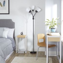 5 Light Floor Lamp; Silver Color with Multi Color Shades Made of Metal (Color: Black, Material: Metal)