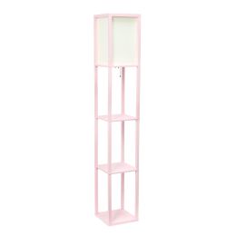 Floor Lamp Etagere Organizer Storage Shelf with Linen Shade (Color: Light Pink, Material: metal, linen, engineered wood)