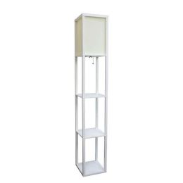 Floor Lamp Etagere Organizer Storage Shelf with Linen Shade (Color: White, Material: metal, linen, engineered wood)