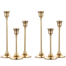 Taper Candle Holders In Bulk Goblet Brass Gold Candlestick Holders Set of 6 (Color: Gold 2 Set, Material: Metal)