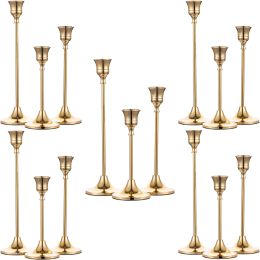 Taper Candle Holders In Bulk Goblet Brass Gold Candlestick Holders Set of 6 (Color: Gold 5 Set, Material: Metal)