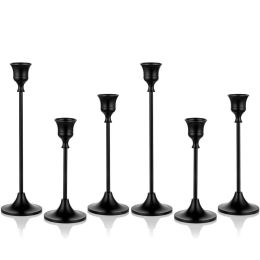 Taper Candle Holders In Bulk Goblet Brass Gold Candlestick Holders Set of 6 (Color: Black 2 Set, Material: Metal)