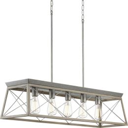 5 Light Galvanized Farmhouse Linear Island Chandelier Light (Color: Galvanized, Material: wood, metal)