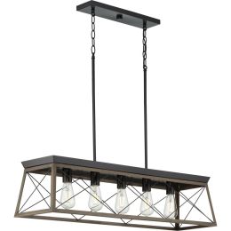 5 Light Galvanized Farmhouse Linear Island Chandelier Light (Color: Antique Bronze, Material: wood, metal)