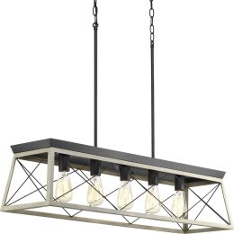 5 Light Galvanized Farmhouse Linear Island Chandelier Light (Color: White, Material: wood, metal)