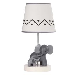 White/Gray Elephant Nursery Light with Shade and Bulb (Color: Gray, White, Material: Polyresin)