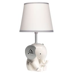 White/Gray Elephant Nursery Light with Shade and Bulb (Color: Gray, White, Material: resin)